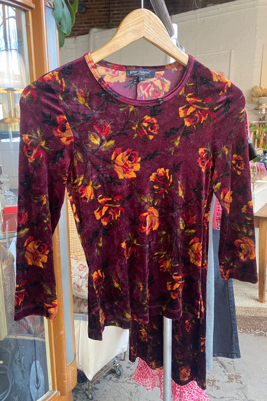 Betsey Johnson Velvet Rose Print Top