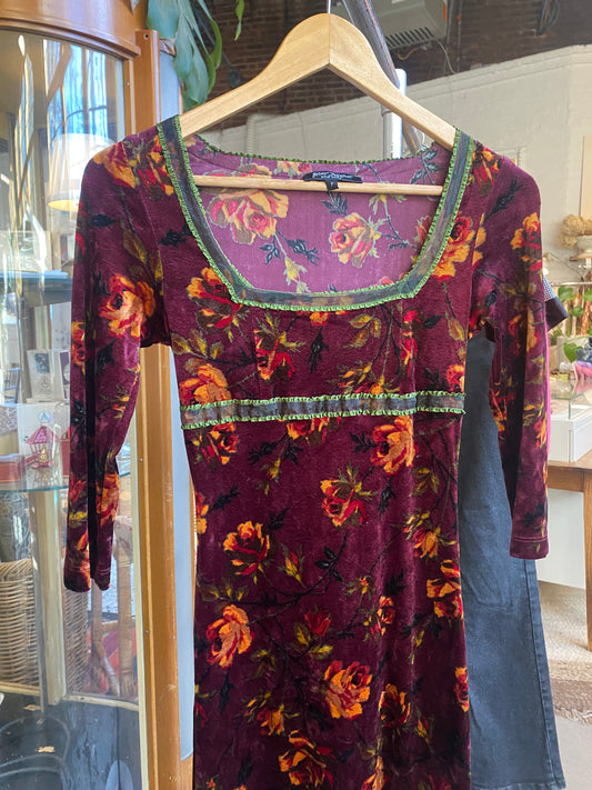 Betsey Johnson Velvet Floral Babydoll Dress