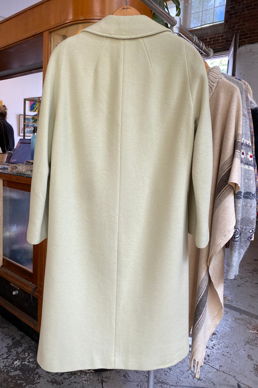 Pale Spring Green Cashmere Coat with Wooden Buttons