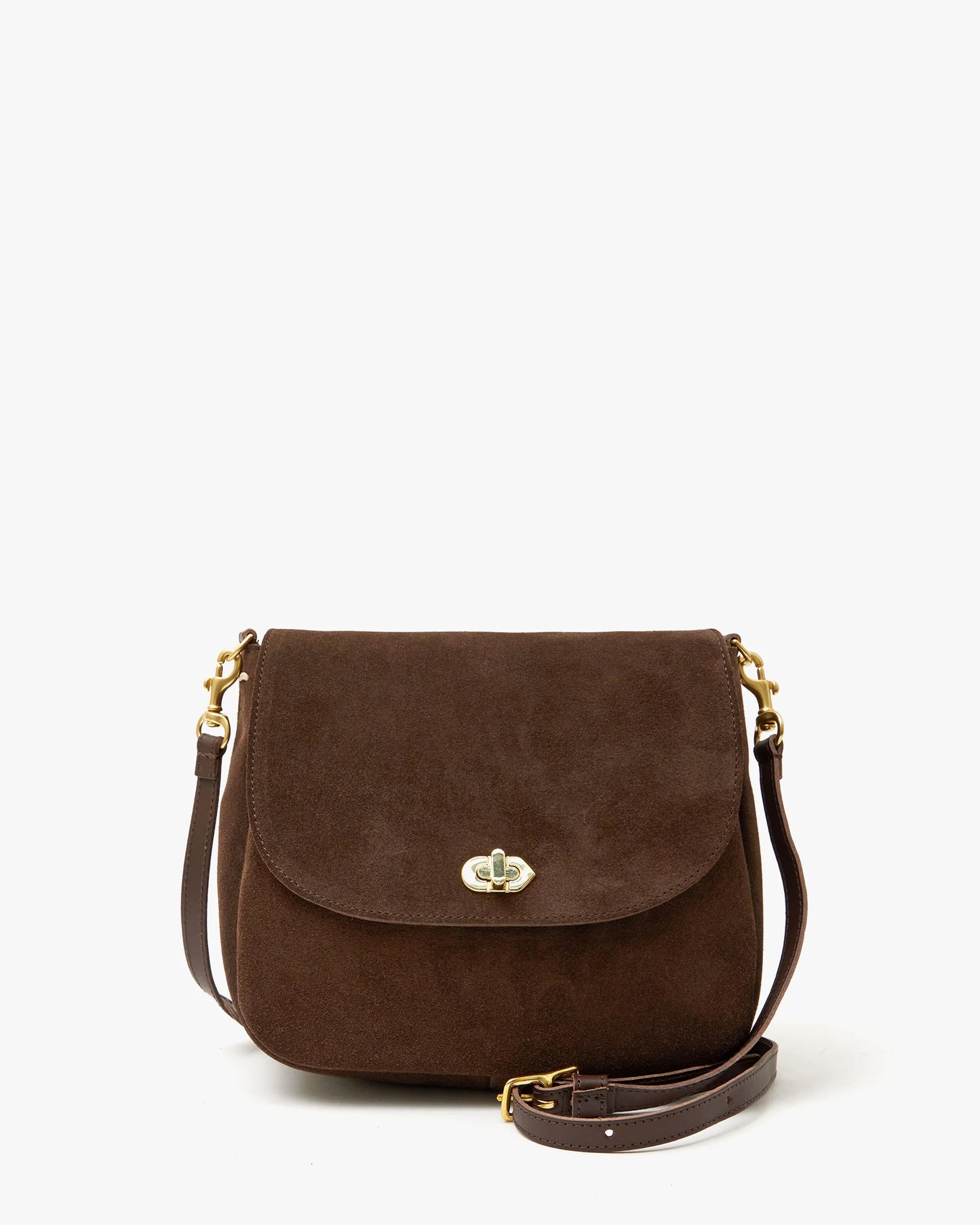 CLARE V. Turnlock Louis in Chocolate Suede