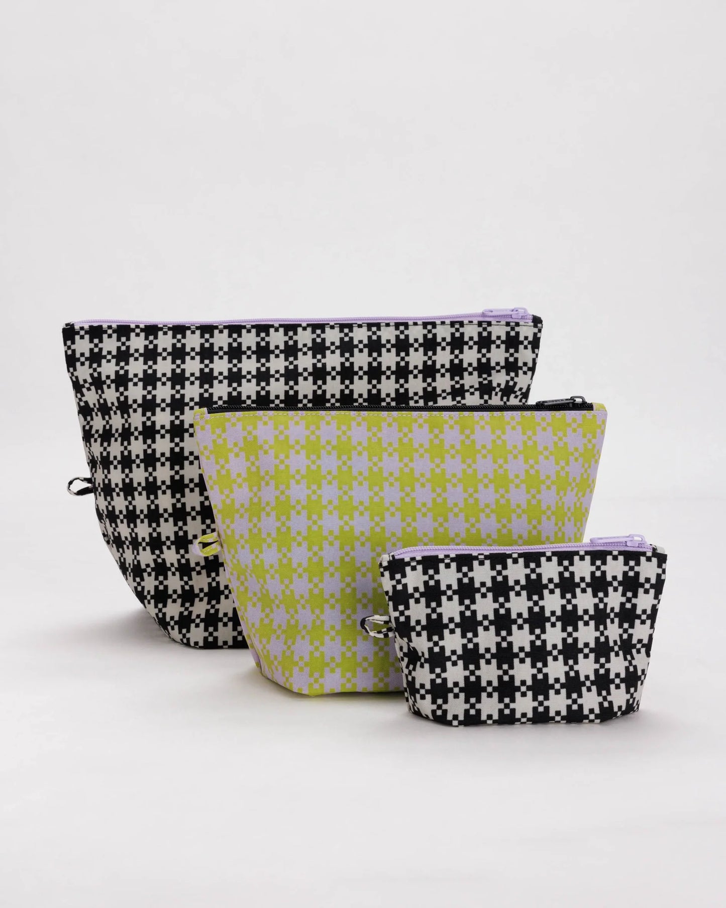 BAGGU Go Pouch Set - Black Pistachio Pixel Gingham