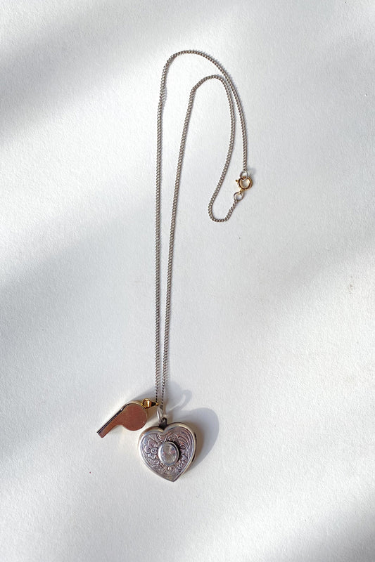 Novelty Whistle and Sterling Heart Pendant Necklace