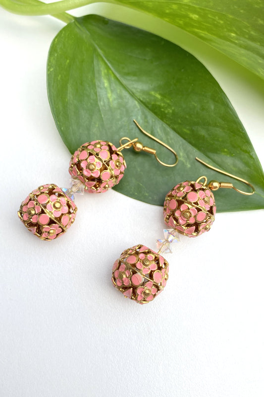 Vintage Pink Enamel Earrings
