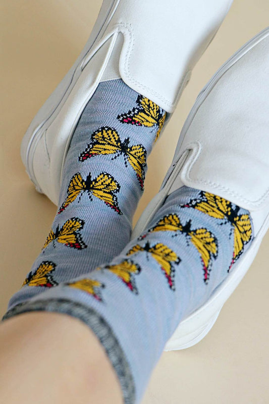 Replant Pairs Monarch Butterfly Crew Sock (Light Blue)