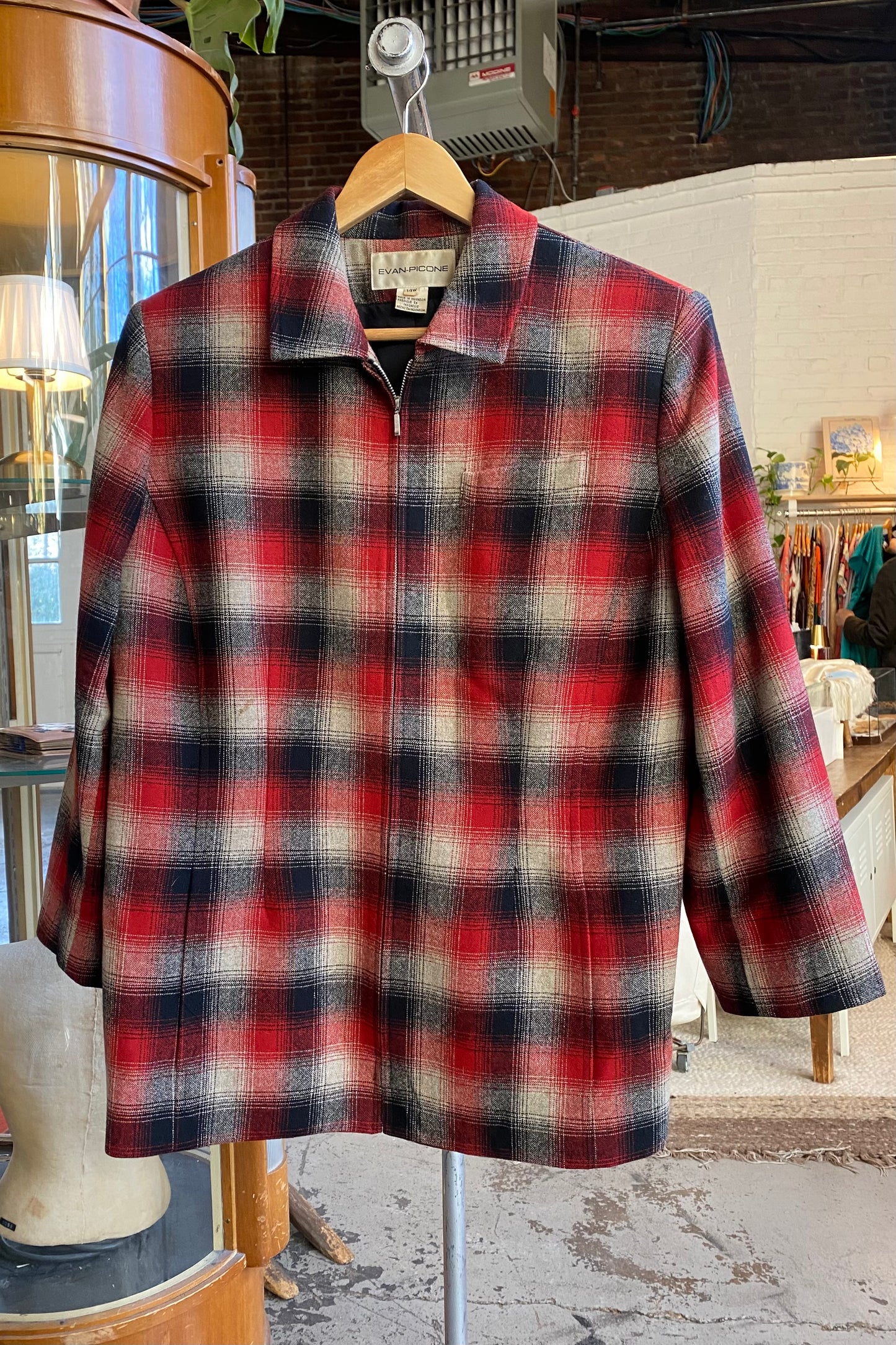 90's wool check jacket