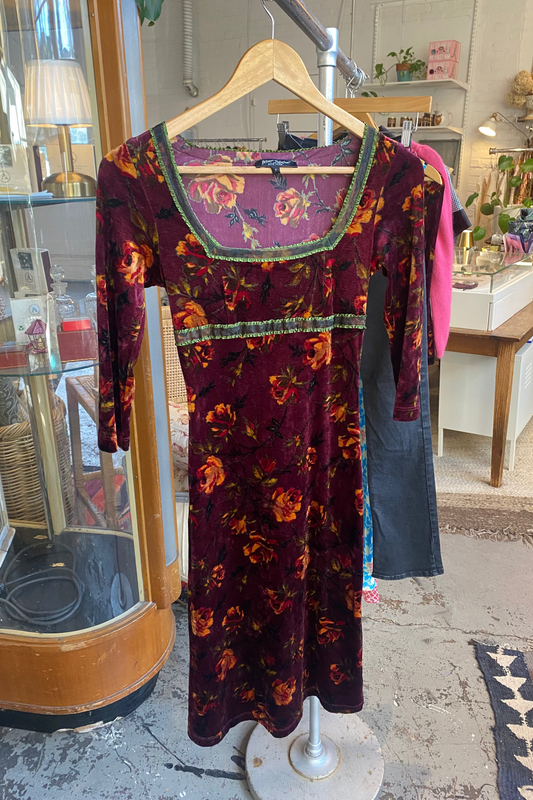 Betsey Johnson Velvet Floral Babydoll Dress