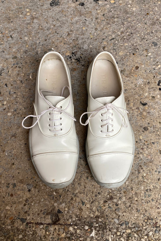 Prada Vibram Leather Lace Up Shoes, 37.5