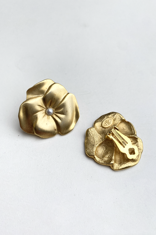 Large Floral Clip On Earrings
