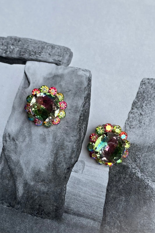 Aurora borealis clip on costume earrings