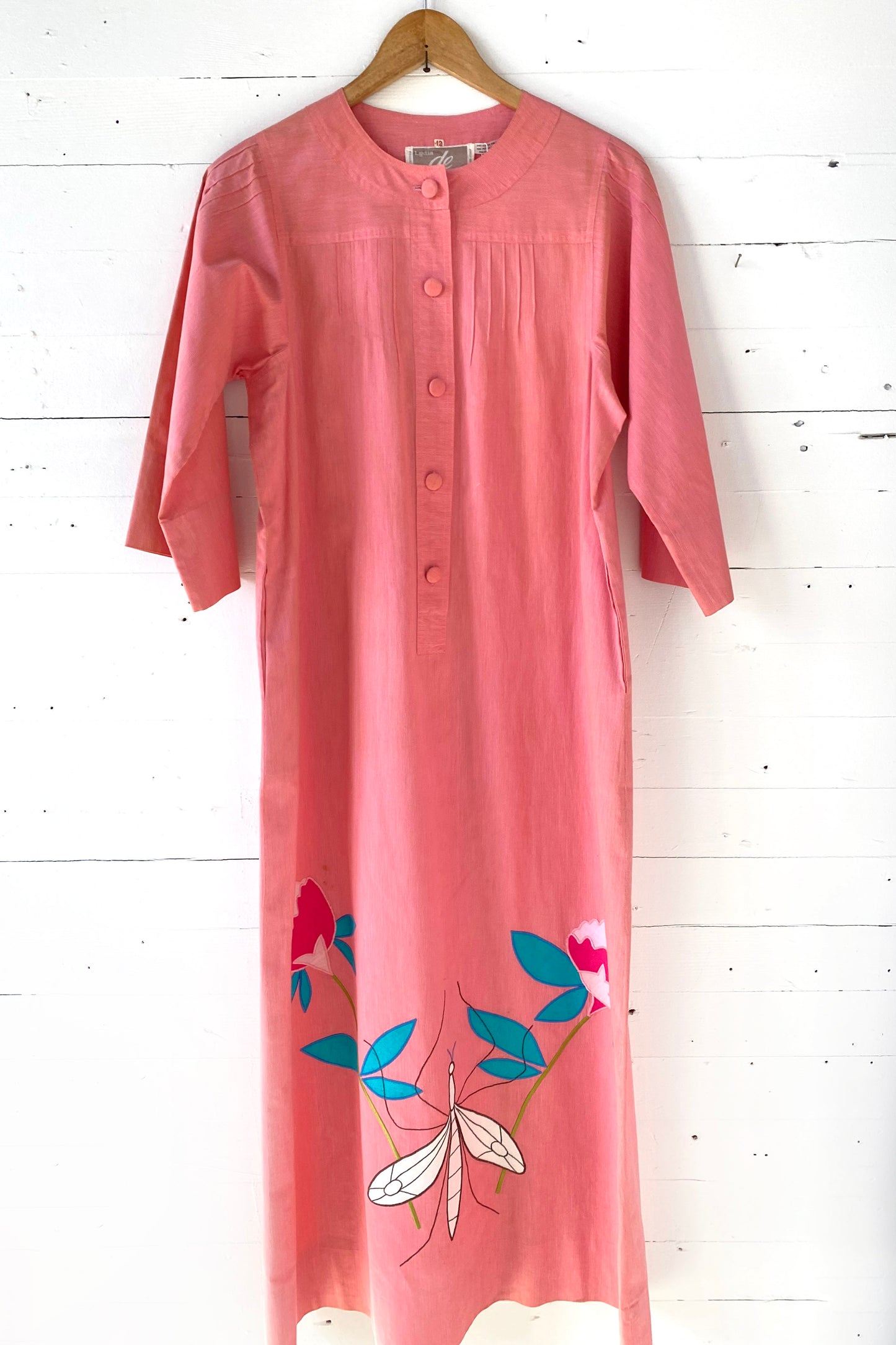Vintage Lydia de Roma Pink Dragonfly Dress