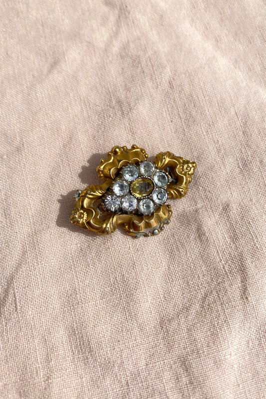 Antique paste and gold fill brooch