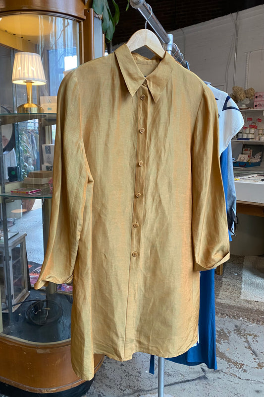 Armani Raw Silk Mustard Gold Shirt Dress