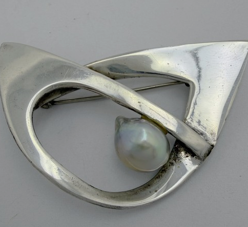 Sterling Silver and Pearl ESTHER LEWITTES Brooch