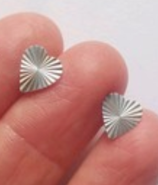 etched sterling post heart earrings