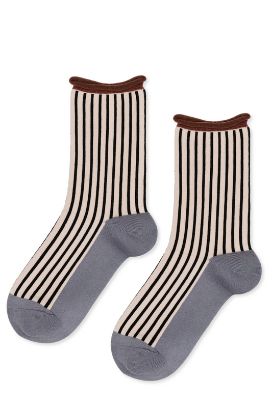 Hansel From Basel Hilda Striped Crew Sock - Pebble Gray