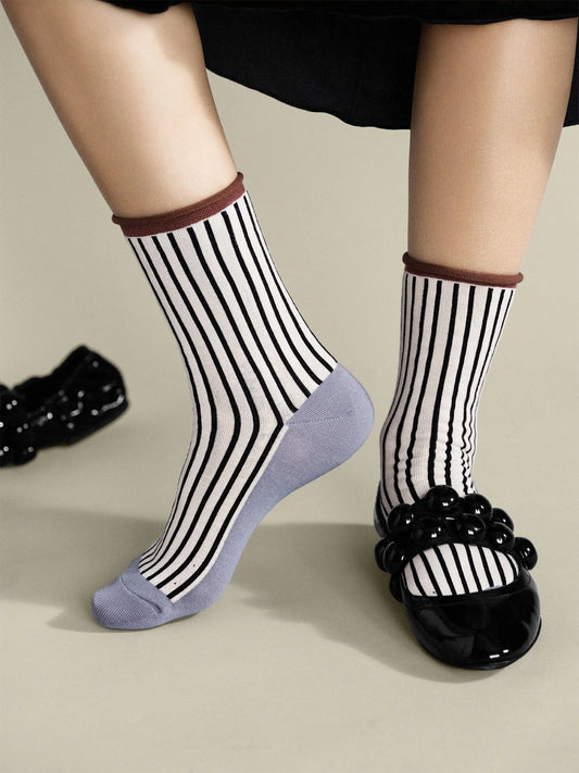 Hansel From Basel Hilda Striped Crew Sock - Pebble Gray