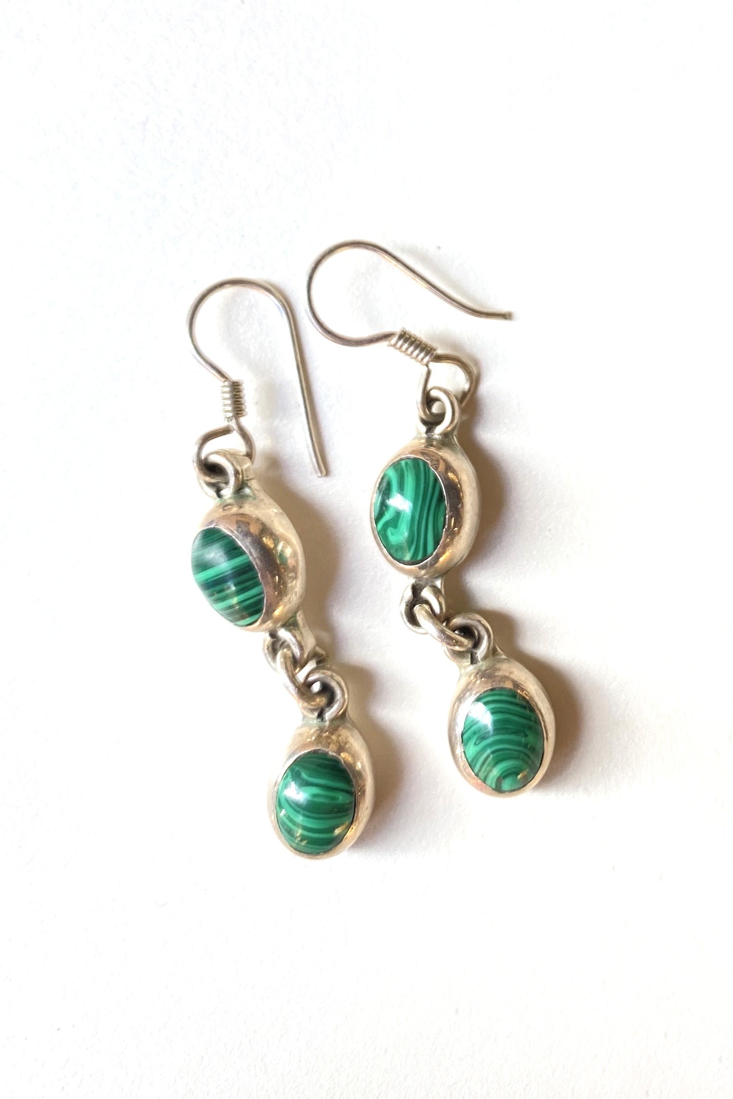 Sterling and Malachite Drop Earrings