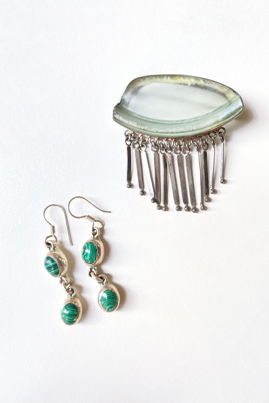 Sterling and Malachite Drop Earrings