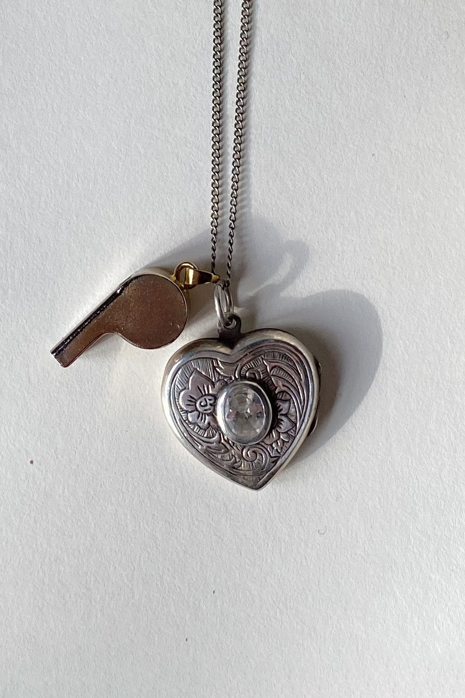 Novelty Whistle and Sterling Heart Pendant Necklace