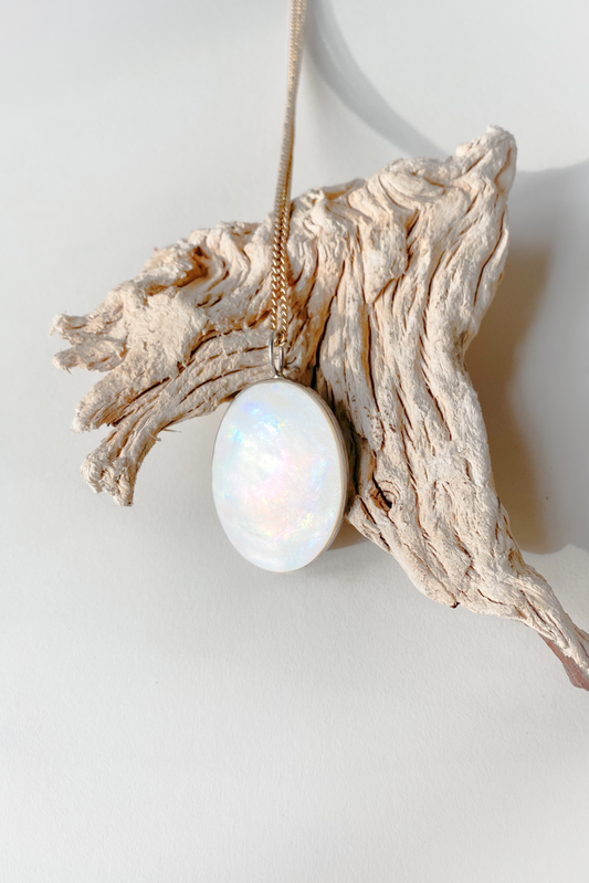 Mother of Pearl Large Oval Pendant Necklace