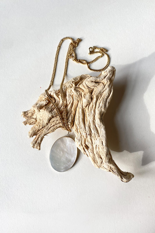 Mother of Pearl Large Oval Pendant Necklace