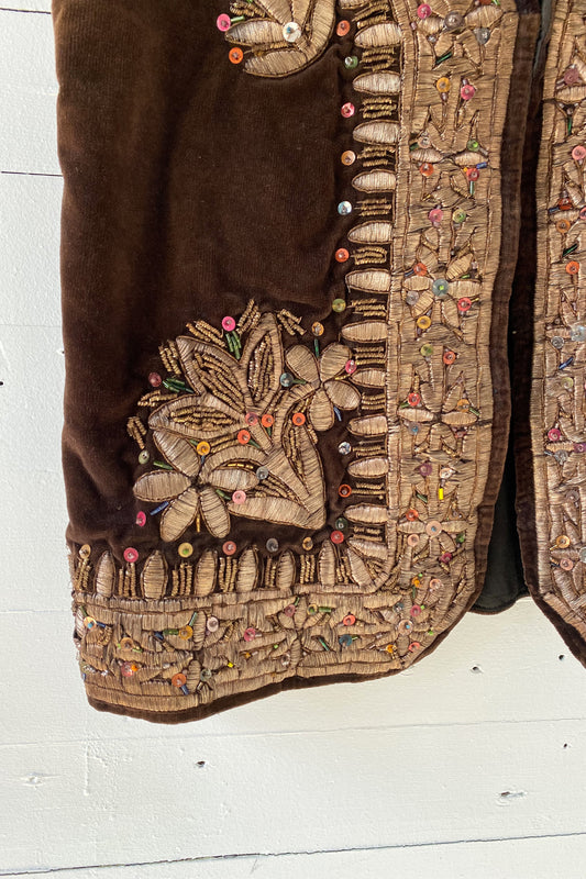 Embroidered Brown Velvet Vest