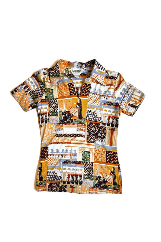 Novelty Print Polo Knit Top