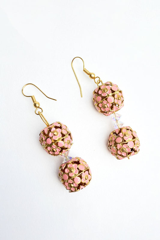 Vintage Pink Enamel Earrings