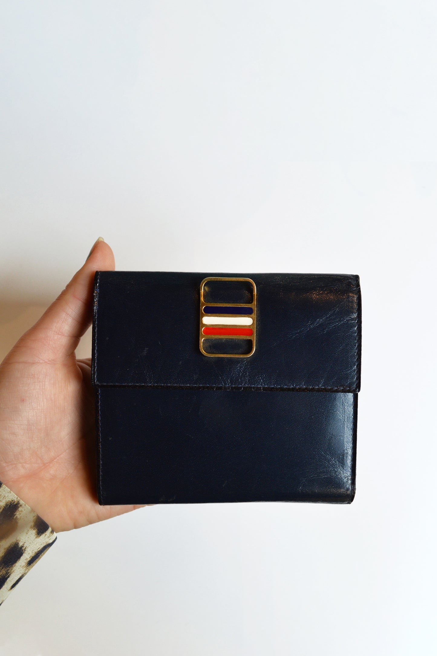 vintage navy leather wallet